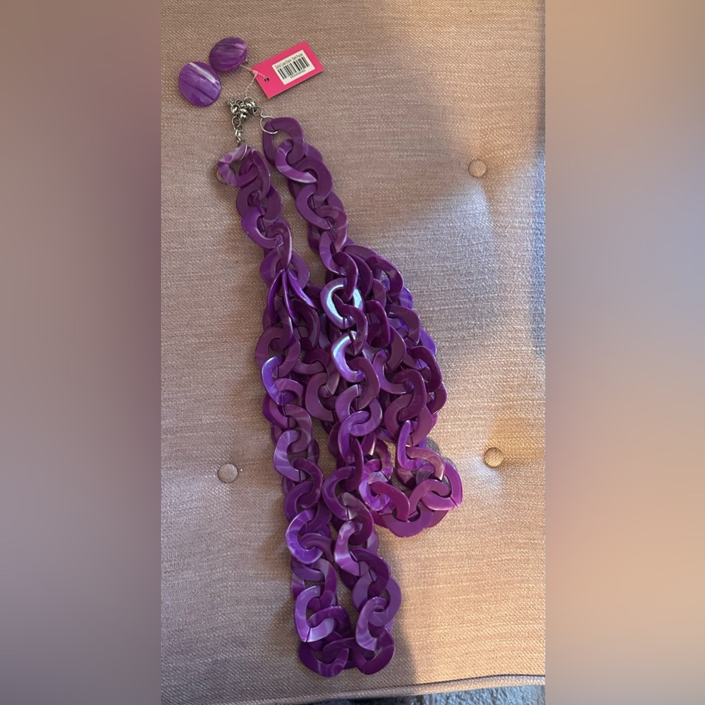 Sassy Jones Purple Cascading Ribbon Necklace and earrings